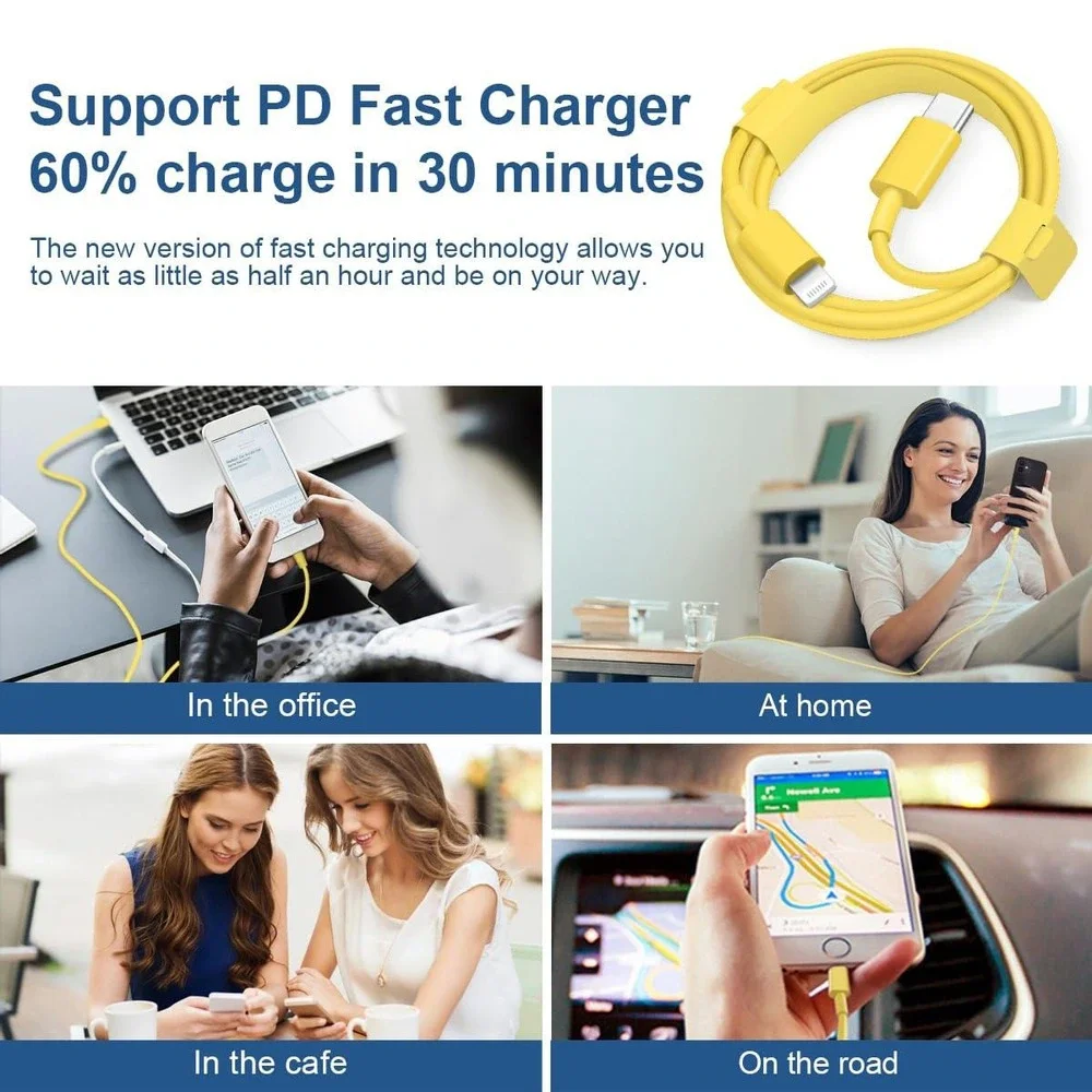 2 Pack Yellow USB-C to Lightning Cable MFi Certified PD Fast Charging Data‎ Cord